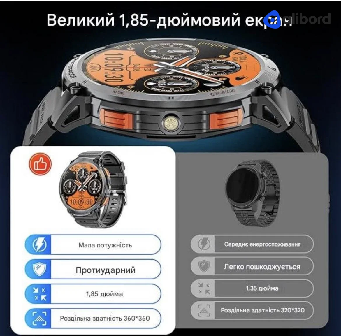 Чоловічий смарт годинник водонепроникний з великим екраном для айфона і андроїд з великою батареєю к — фото 4