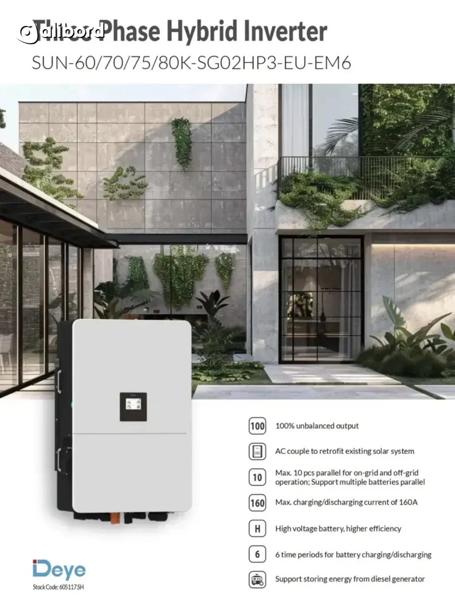 Гібридний інвертор Deye 80 кВт SUN-80K- SG02HP3-EU-EM6 3-фазний — фото 4