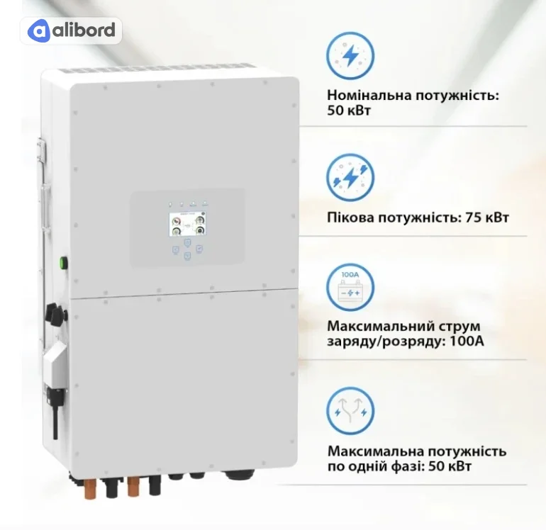 Гібридний інвертор Deye SUN-50K-SG01HP3-EU-BM4 (50 кВт, 3 фази, 4 MPPT, HV, Wi-Fi) — фото 5