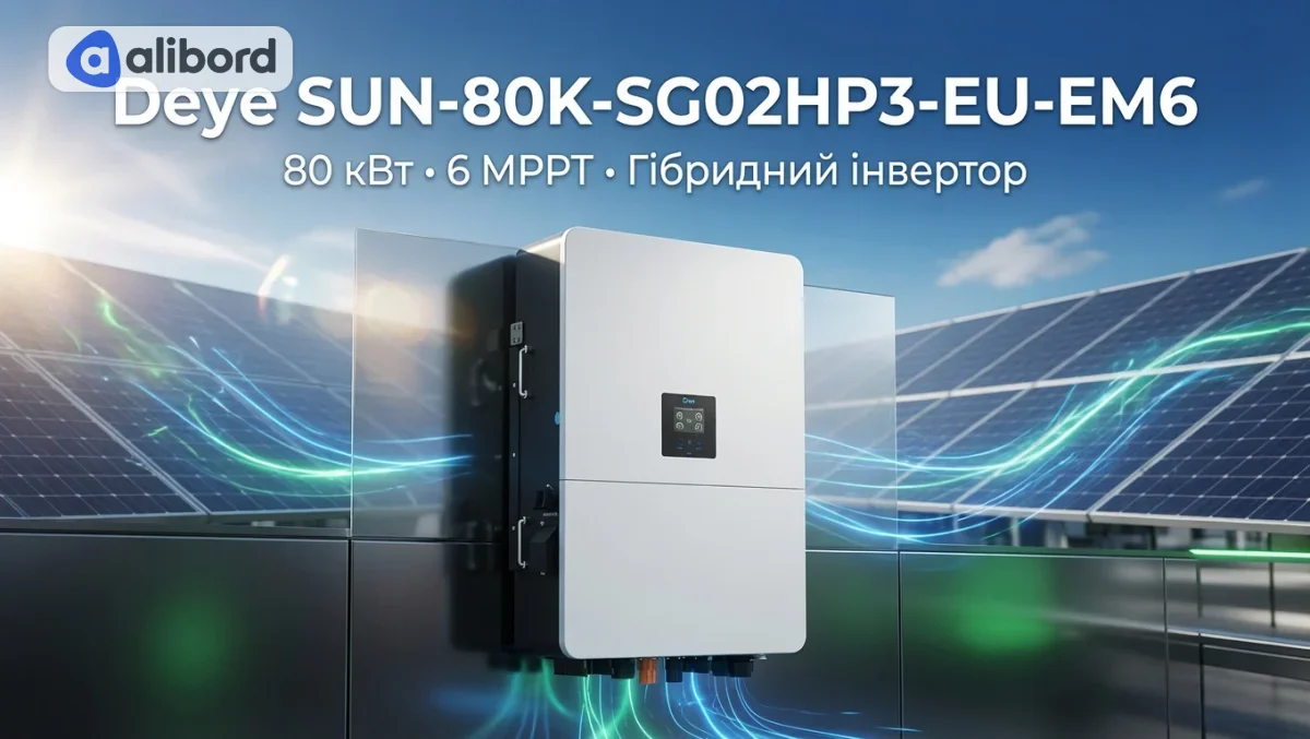 Гібридний трифазний інвертор Deye SUN-80K-SG02HP3-EU-EM6 — 80 кВт (6 MPPT, високовольтний, WiFi)