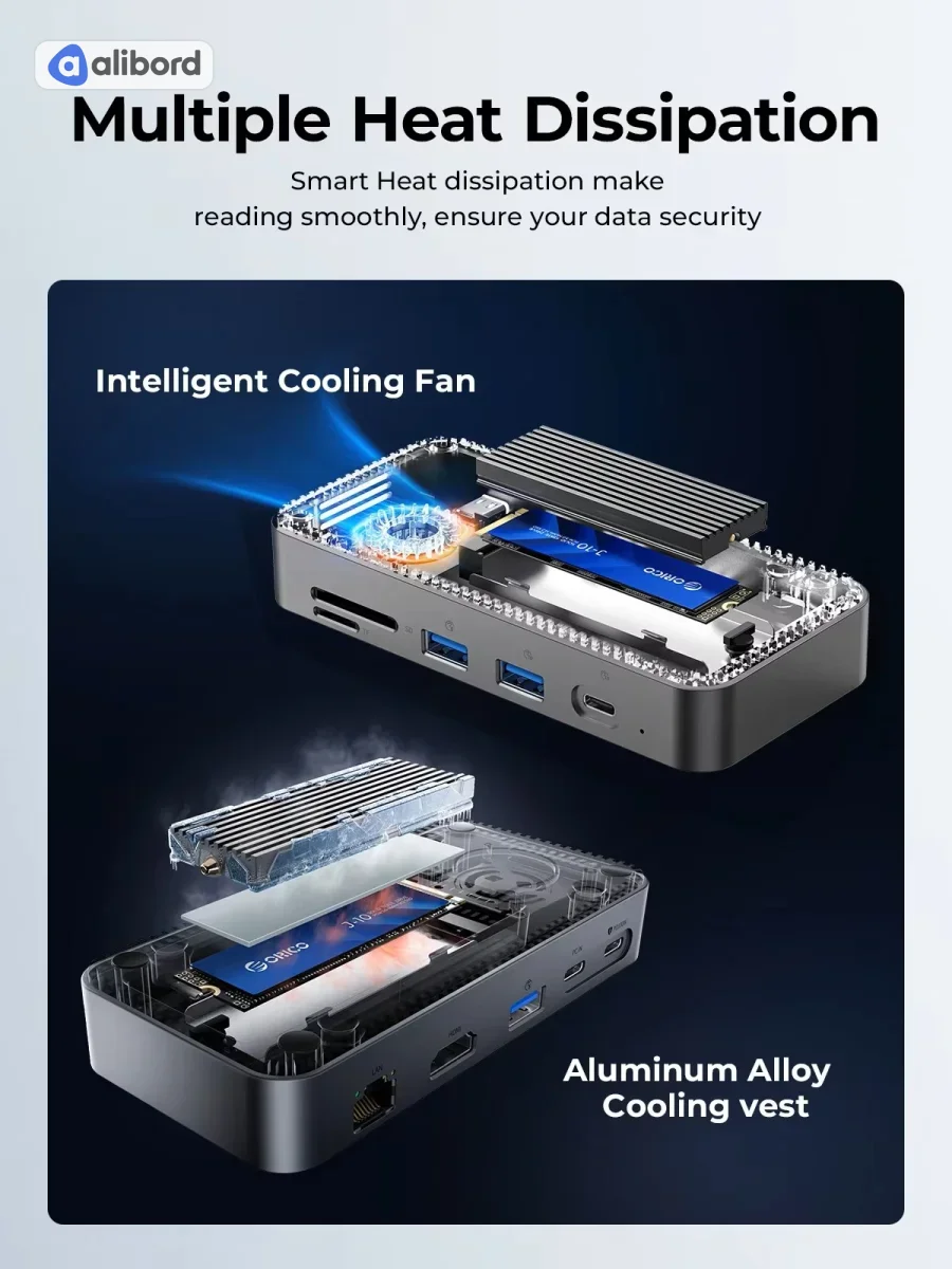 ORICO 12-in-1 USB C док-станція з активним охолодженням M.2 NVMe NGFF SSD Enclosure 10Gbps 8K 30Hz — фото 5
