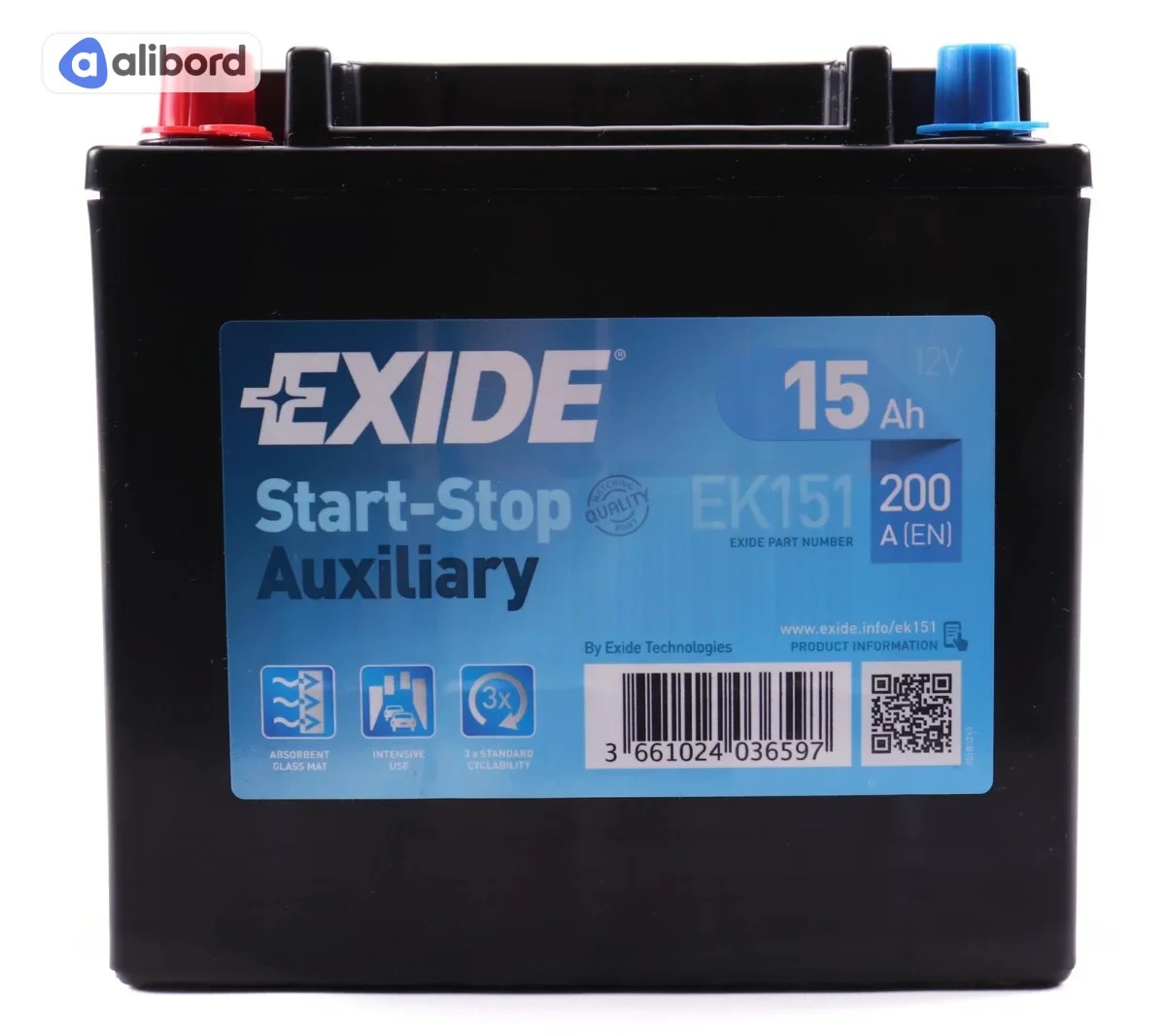 Акумулятор   15Ah-12v Exide AGM AUXILIARY (150х90х145),L,EN200 !КАТ. -20% EK151