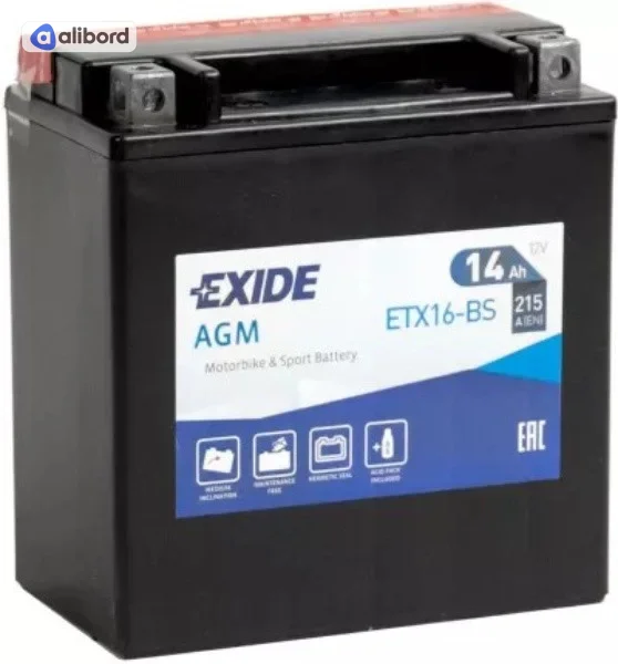 Акумулятор 14Ah-12v Exide (ETX16-BS) (150х87х161) L, EN215 ETX16-BS