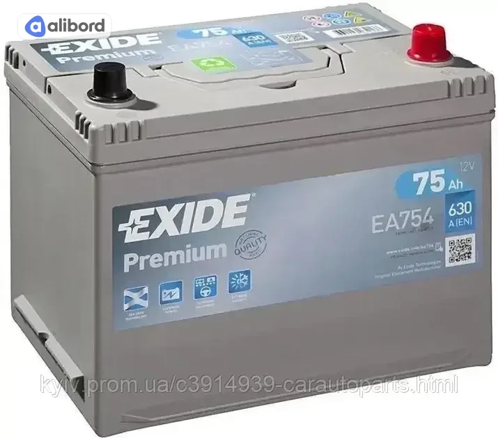 Акумулятор 75Ah-12v Exide PREMIUM (270х173х222), R, EN630 Азія EA754