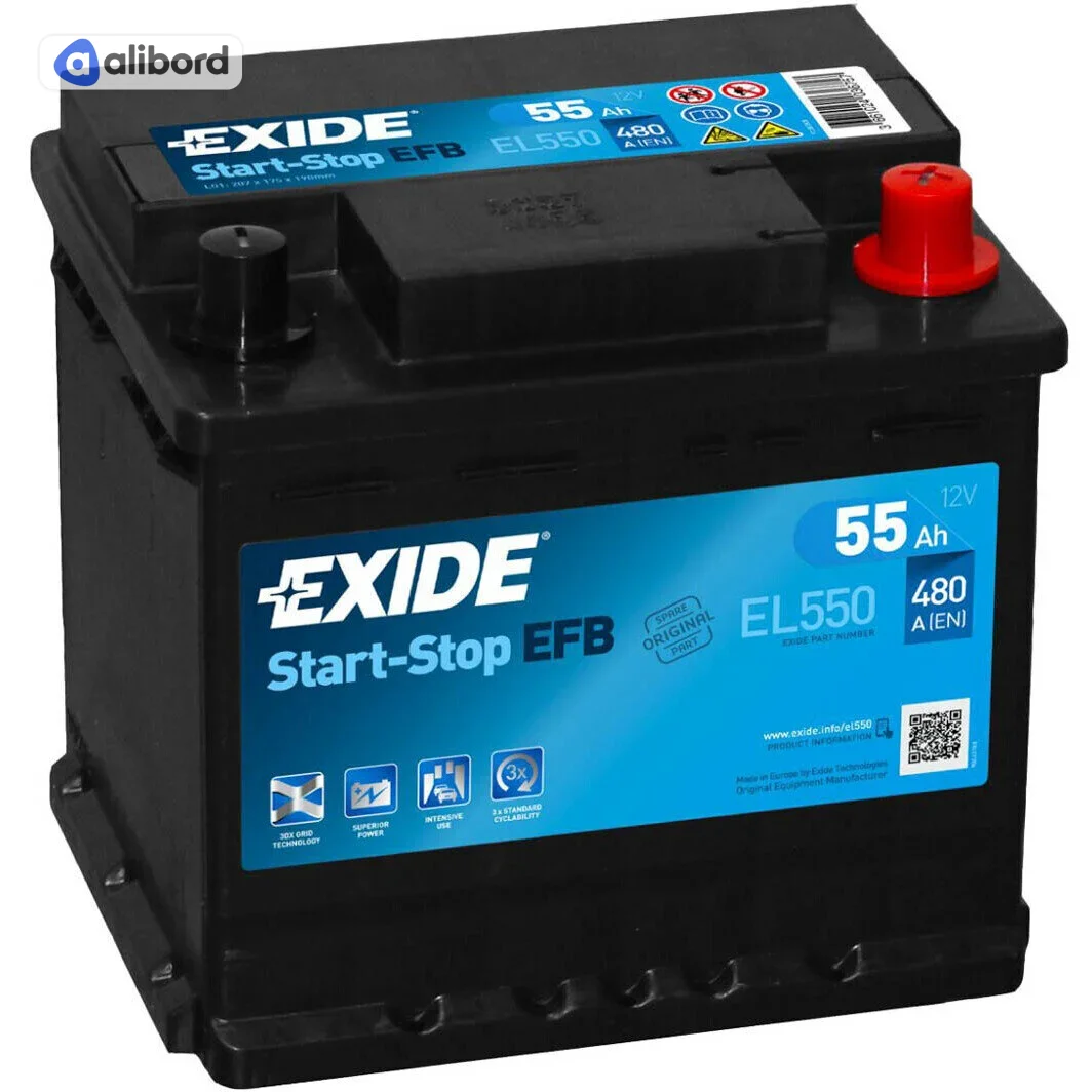 Акумулятор 55Ah-12v Exide EFB (207х175х190),R,EN540 EL550